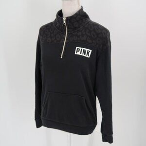 Victoria's Secret PINK Women's Black Leopard Print Quarter Zip Pull-over XS